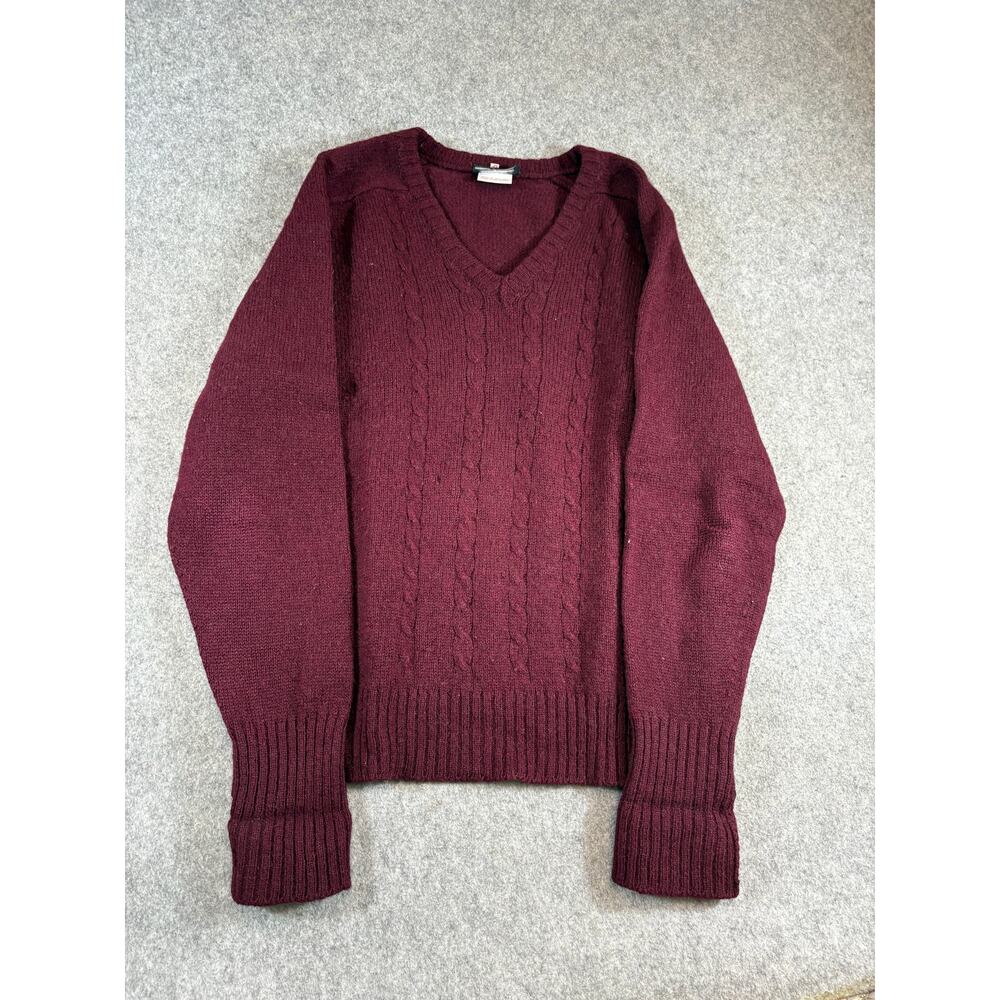 Vintage 90s Preswick & Moore V Neck Sweater Mens 42 Burgundy Cable Knit Scotland